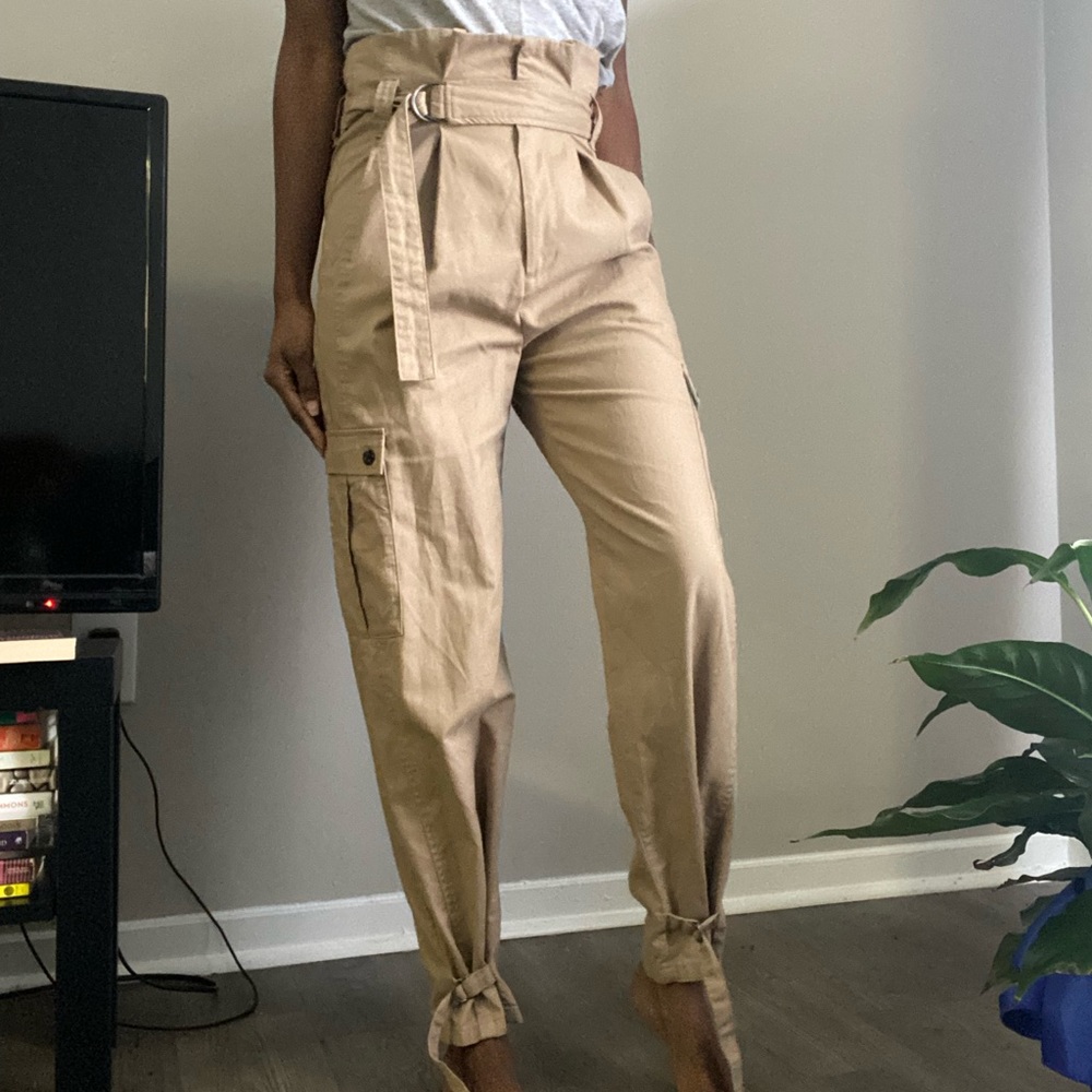 Zara paper bag waist tan pants